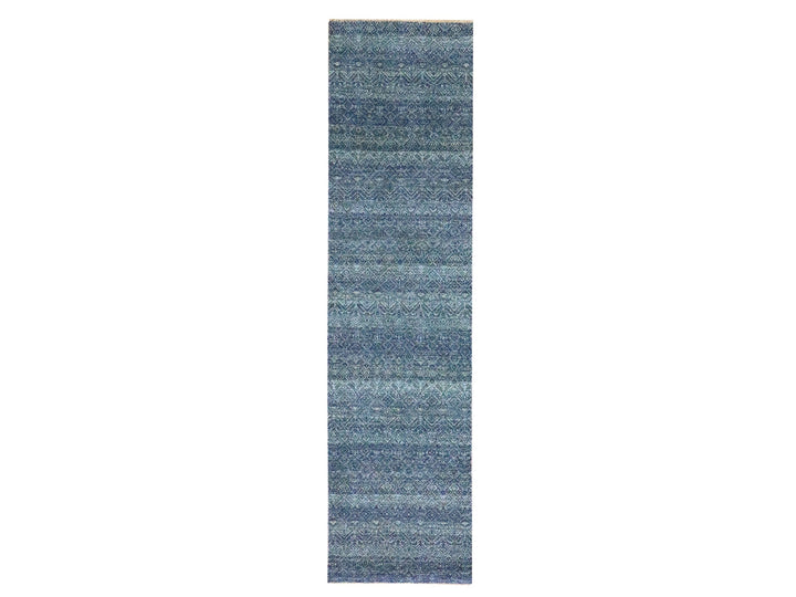 2'7" x 10'2" New Hand Knotted Blue Wool Runner Oriental Rug - MOA10276414