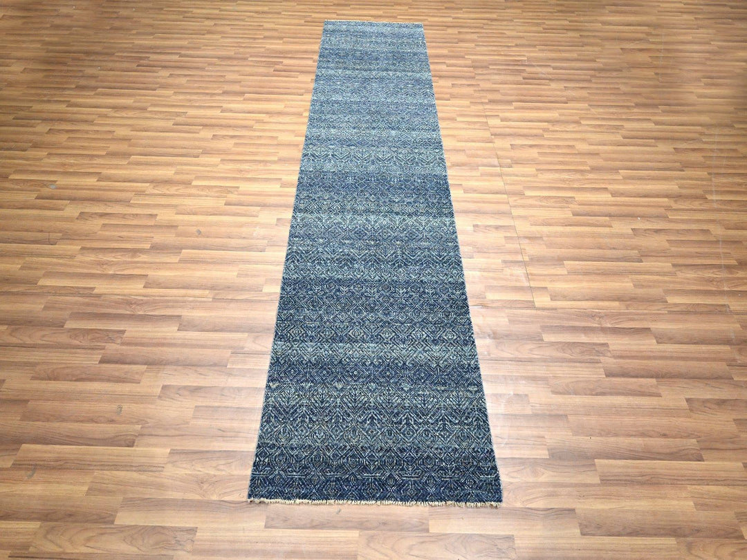 2'7" x 10'2" New Hand Knotted Blue Wool Runner Oriental Rug - MOA10276414