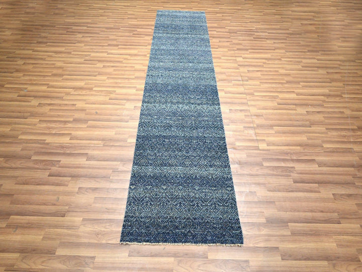 2'7" x 10'2" New Hand Knotted Blue Wool Runner Oriental Rug - MOA10276414