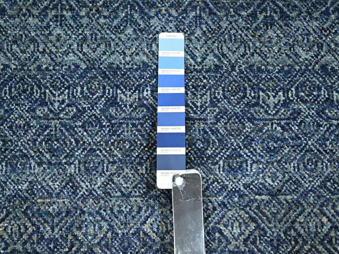 2'7" x 10'2" New Hand Knotted Blue Wool Runner Oriental Rug - MOA10276414