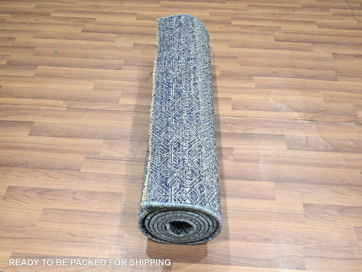 2'7" x 10'2" New Hand Knotted Blue Wool Runner Oriental Rug - MOA10276414