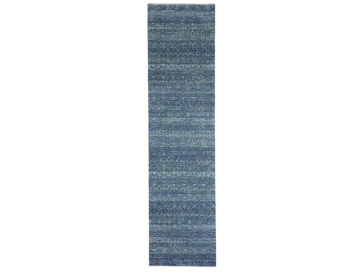 2'7" x 10'2" New Hand Knotted Blue Wool Runner Oriental Rug - MOA10276415