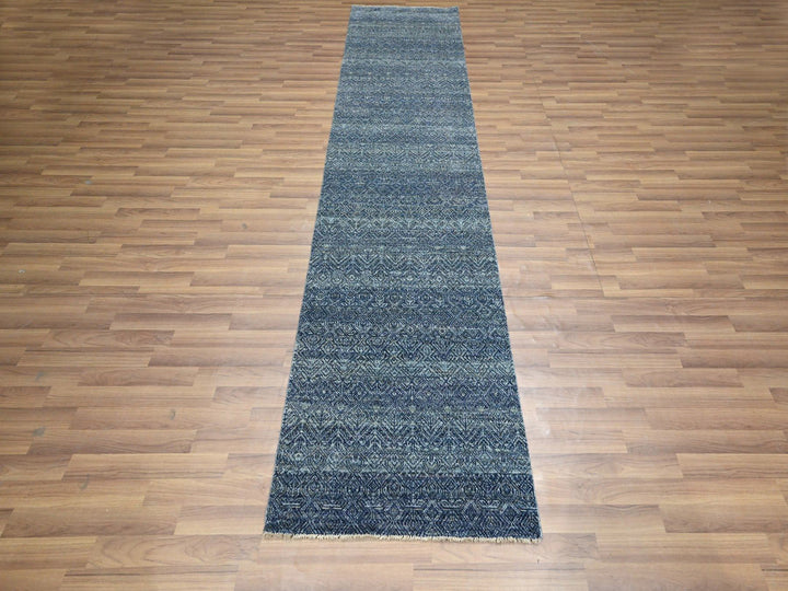 2'7" x 10'2" New Hand Knotted Blue Wool Runner Oriental Rug - MOA10276415
