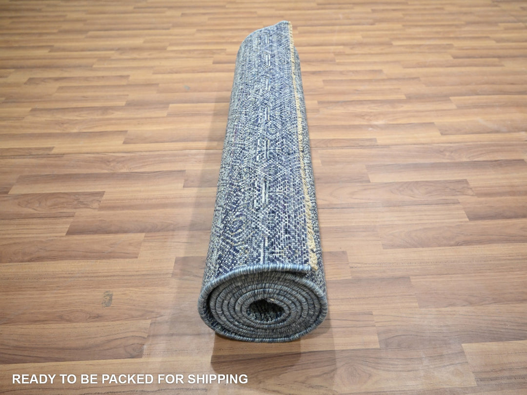 2'7" x 10'2" New Hand Knotted Blue Wool Runner Oriental Rug - MOA10276415