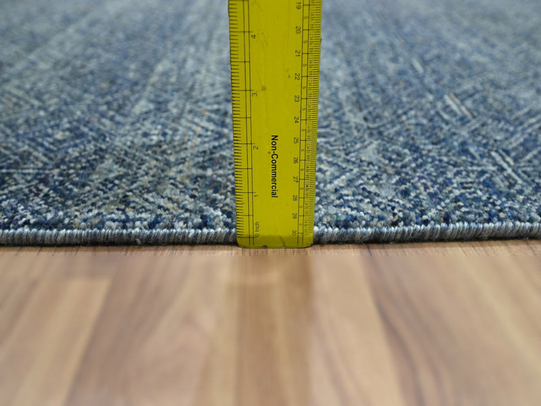 2'7" x 10'2" New Hand Knotted Blue Wool Runner Oriental Rug - MOA10276415