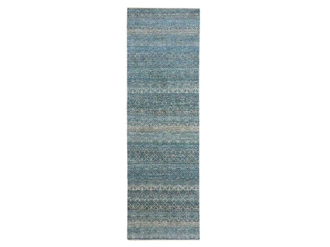 3'1" x 9'9" New Hand Knotted Blue Wool Runner Oriental Rug - MOA10276418