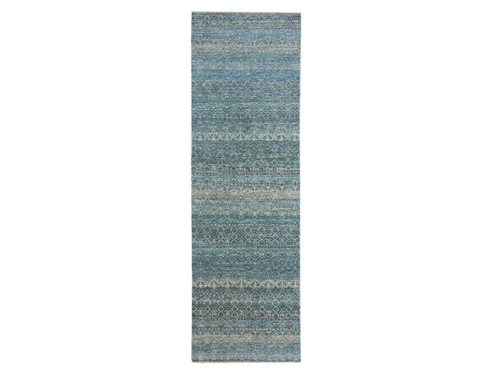 3'1" x 9'9" New Hand Knotted Blue Wool Runner Oriental Rug - MOA10276418