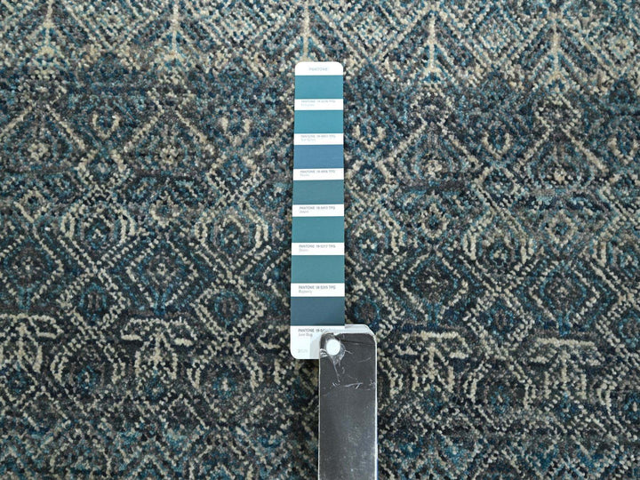 3'1" x 9'9" New Hand Knotted Blue Wool Runner Oriental Rug - MOA10276418