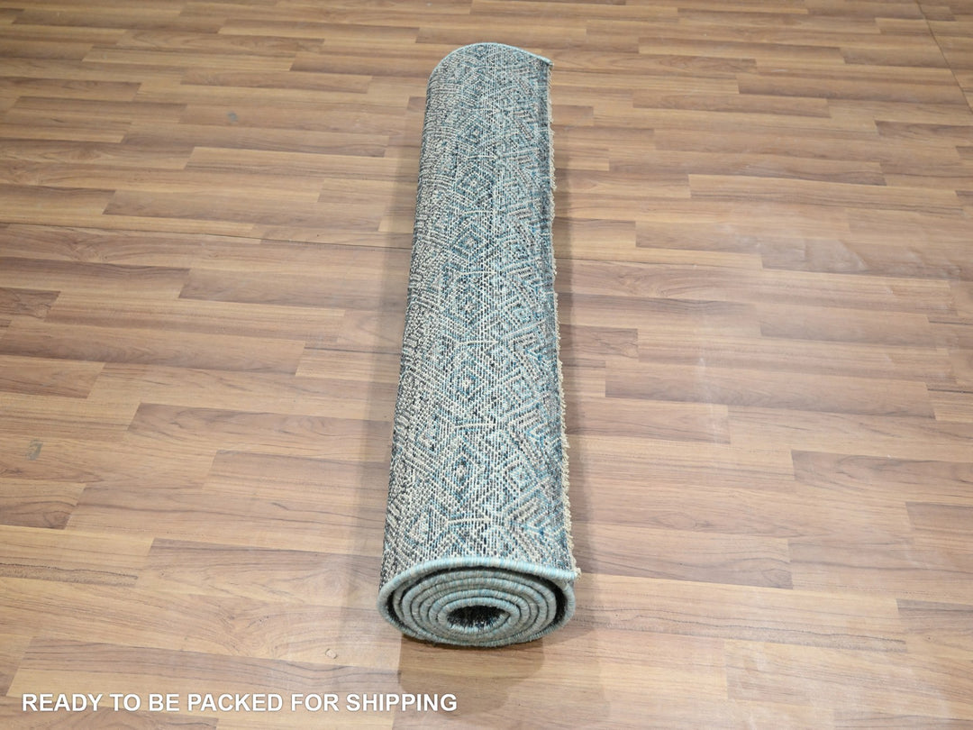 3'1" x 9'9" New Hand Knotted Blue Wool Runner Oriental Rug - MOA10276418