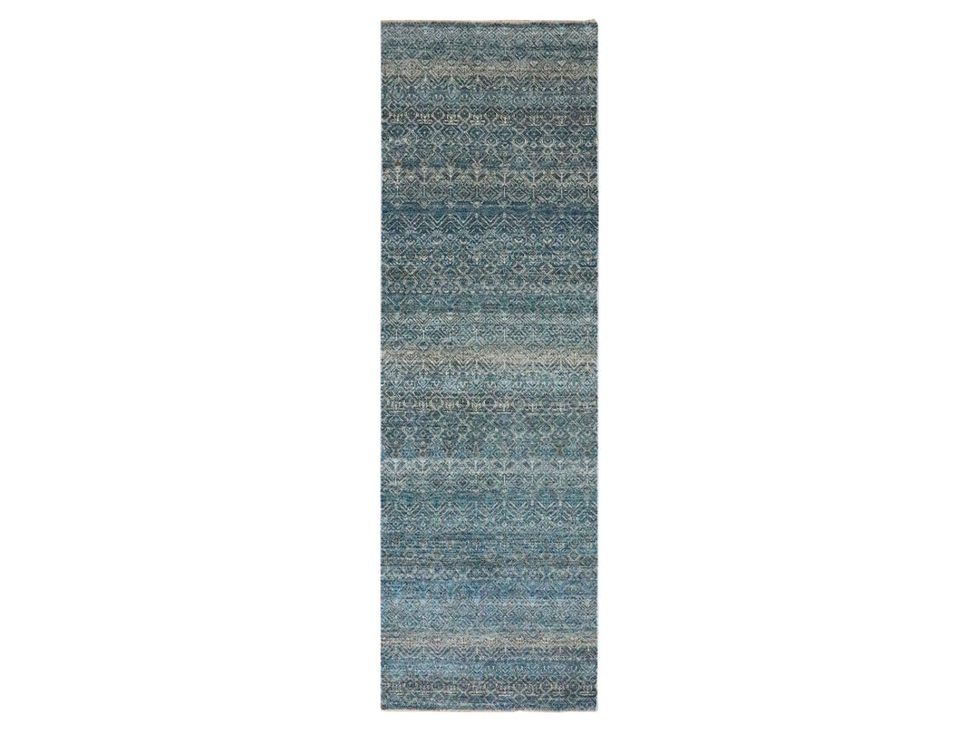 3'0" x 9'9" New Hand Knotted Blue Wool Runner Oriental Rug - MOA10276419
