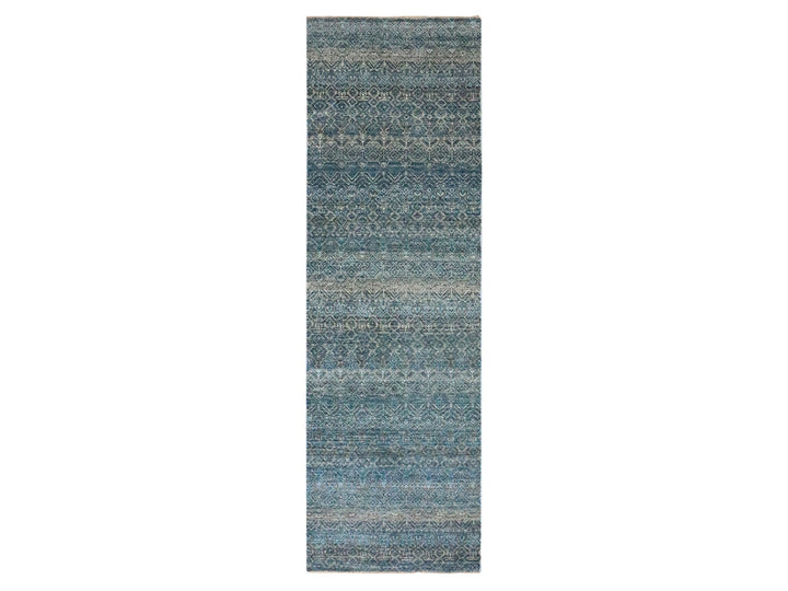 3'0" x 9'9" New Hand Knotted Blue Wool Runner Oriental Rug - MOA10276419