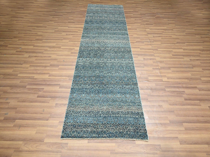 3'0" x 9'9" New Hand Knotted Blue Wool Runner Oriental Rug - MOA10276419