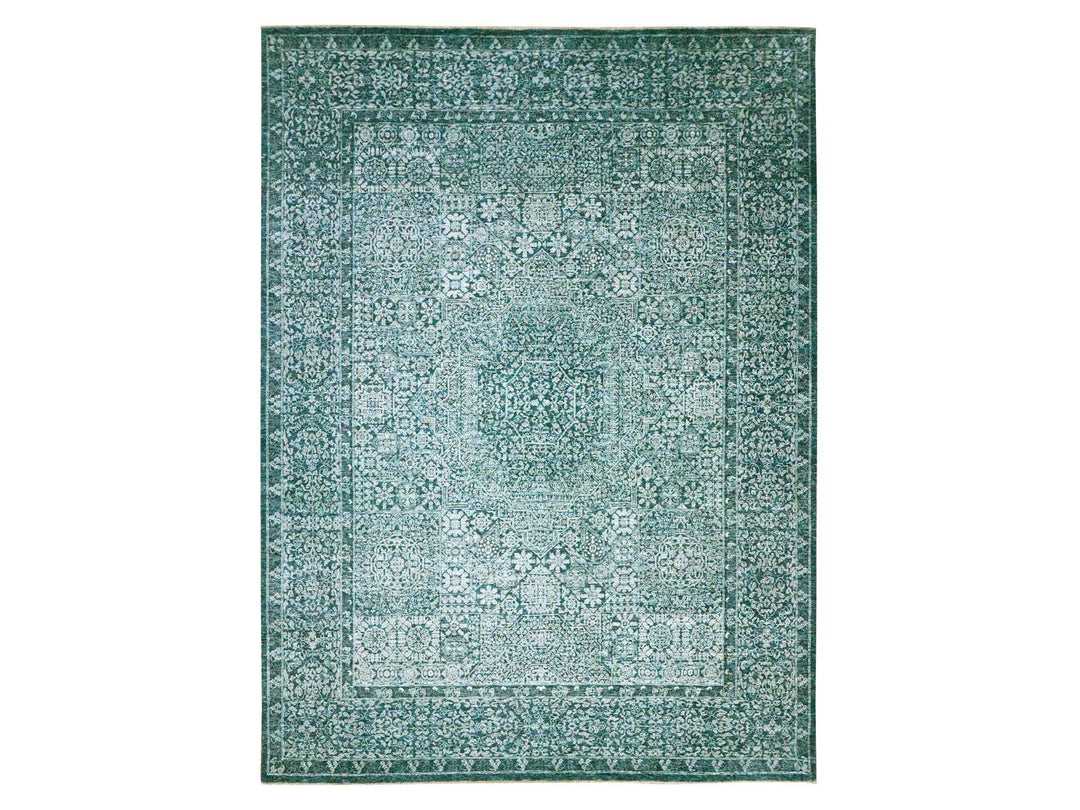 8'11" x 12'1" New Hand Knotted Teal Wool Rectangle Oriental Rug - MOA10276420