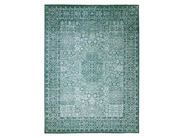 8'11" x 12'1" New Hand Knotted Teal Wool Rectangle Oriental Rug - MOA10276420
