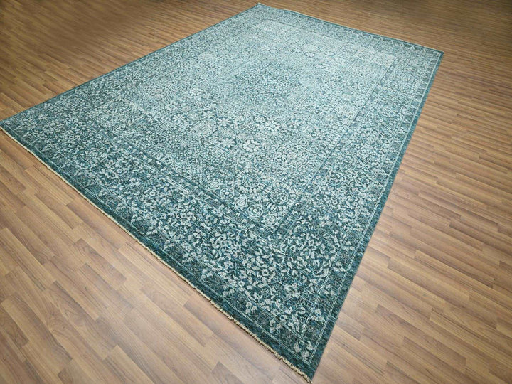 8'11" x 12'1" New Hand Knotted Teal Wool Rectangle Oriental Rug - MOA10276420