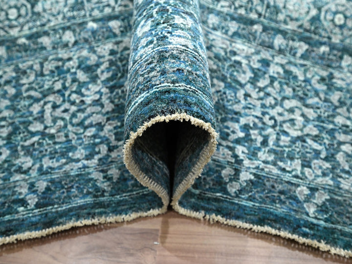 8'11" x 12'1" New Hand Knotted Teal Wool Rectangle Oriental Rug - MOA10276420