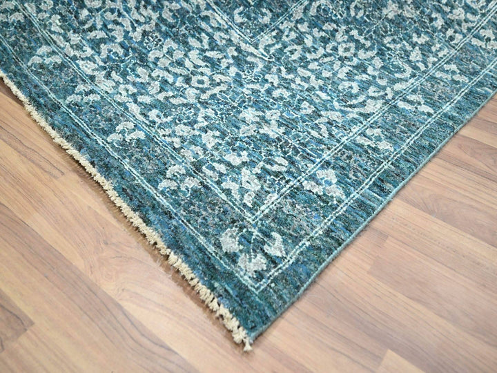 8'11" x 12'1" New Hand Knotted Teal Wool Rectangle Oriental Rug - MOA10276420