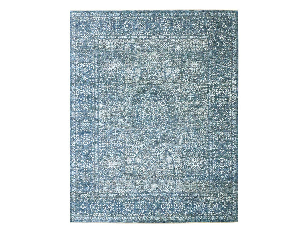 8'1" x 10'4" New Hand Knotted Blue Wool Rectangle Oriental Rug - MOA10276421