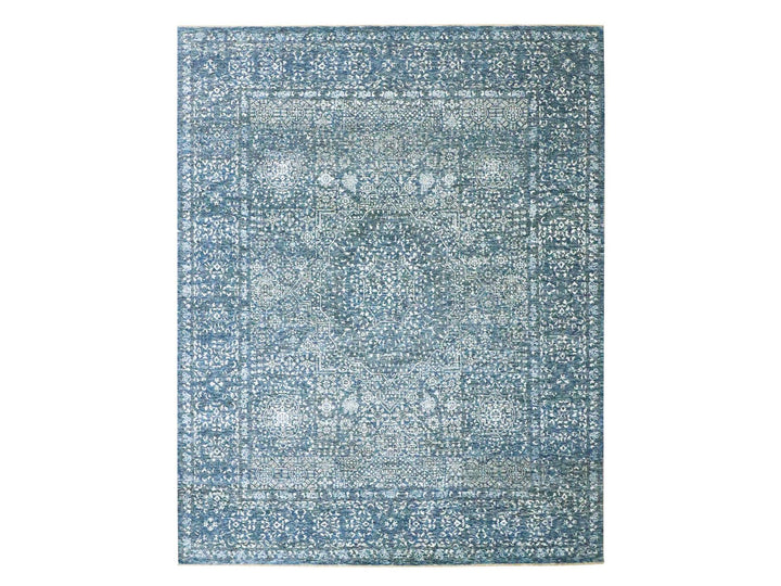 8'1" x 10'4" New Hand Knotted Blue Wool Rectangle Oriental Rug - MOA10276421