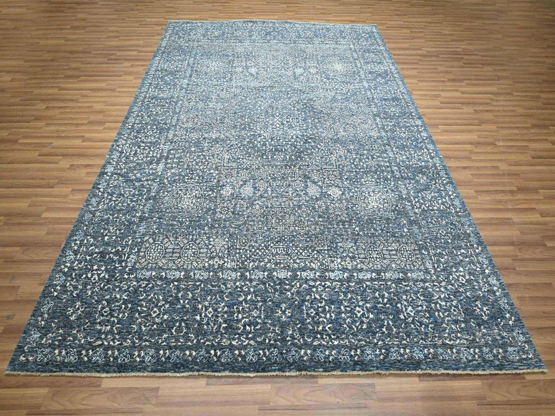 8'1" x 10'4" New Hand Knotted Blue Wool Rectangle Oriental Rug - MOA10276421