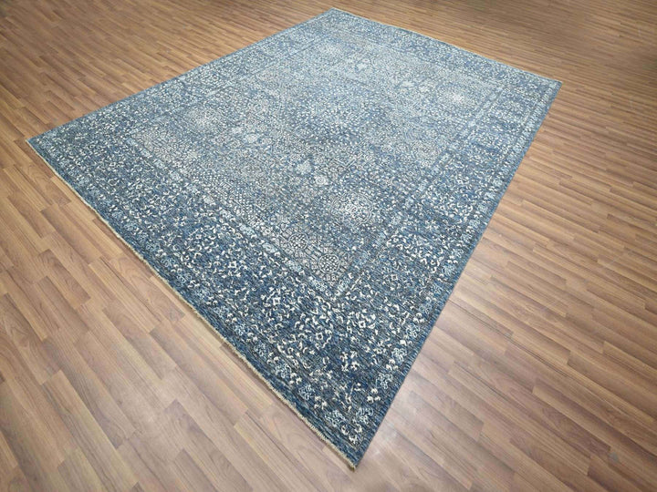 8'1" x 10'4" New Hand Knotted Blue Wool Rectangle Oriental Rug - MOA10276421
