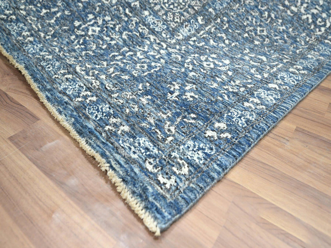 8'1" x 10'4" New Hand Knotted Blue Wool Rectangle Oriental Rug - MOA10276421