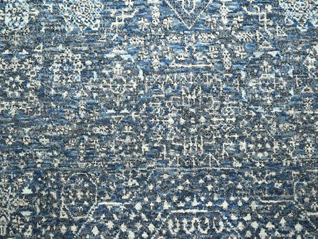 8'1" x 10'4" New Hand Knotted Blue Wool Rectangle Oriental Rug - MOA10276421
