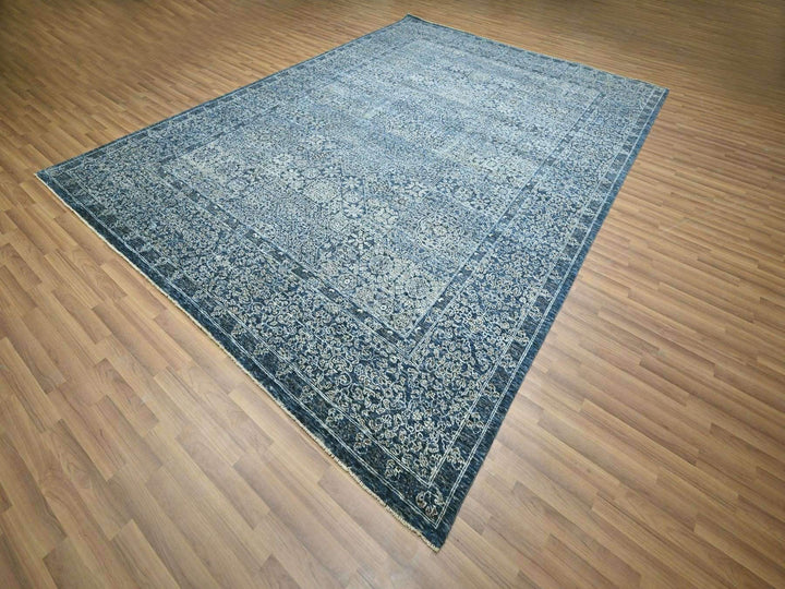 9'2" x 12'5" New Hand Knotted Blue Wool Rectangle Oriental Rug - MOA10276422