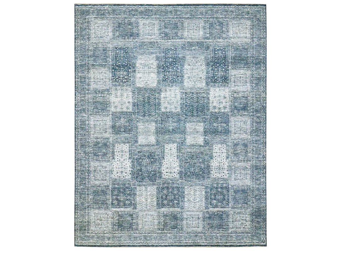 8'1" x 10'2" New Hand Knotted Blue Wool Rectangle Oriental Rug - MOA10276424