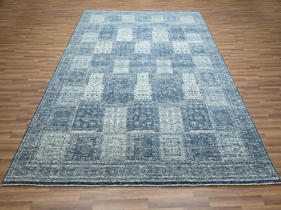 8'1" x 10'2" New Hand Knotted Blue Wool Rectangle Oriental Rug - MOA10276424