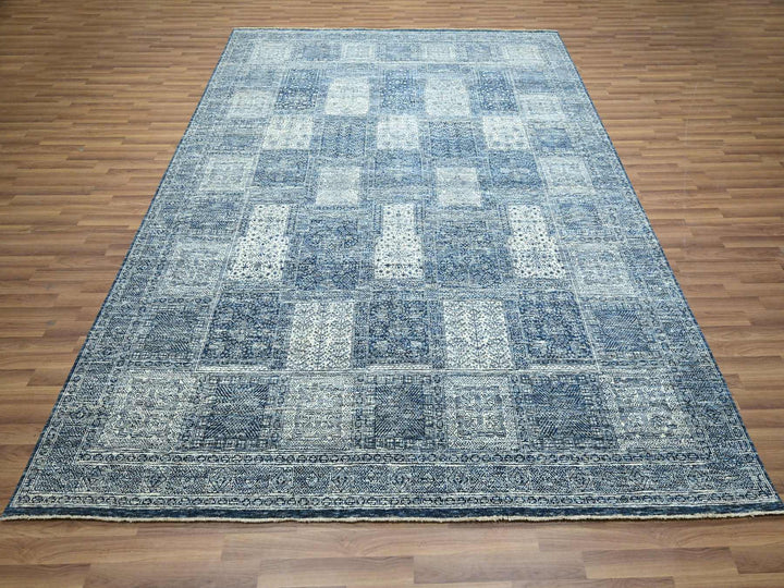 8'1" x 10'2" New Hand Knotted Blue Wool Rectangle Oriental Rug - MOA10276424