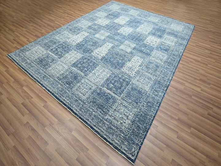 8'1" x 10'2" New Hand Knotted Blue Wool Rectangle Oriental Rug - MOA10276424