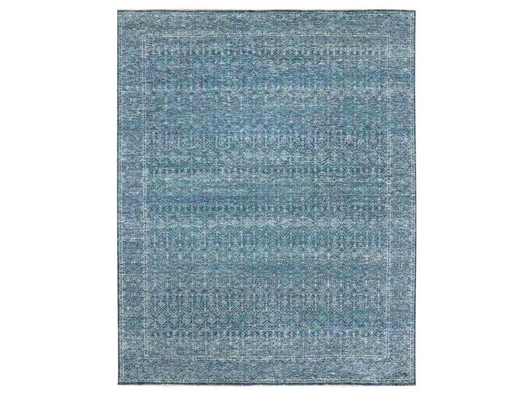 7'11" x 10'1" New Hand Knotted Blue Wool Rectangle Oriental Rug - MOA10276425