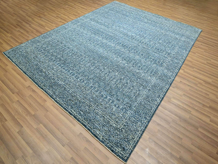 7'11" x 10'1" New Hand Knotted Blue Wool Rectangle Oriental Rug - MOA10276425