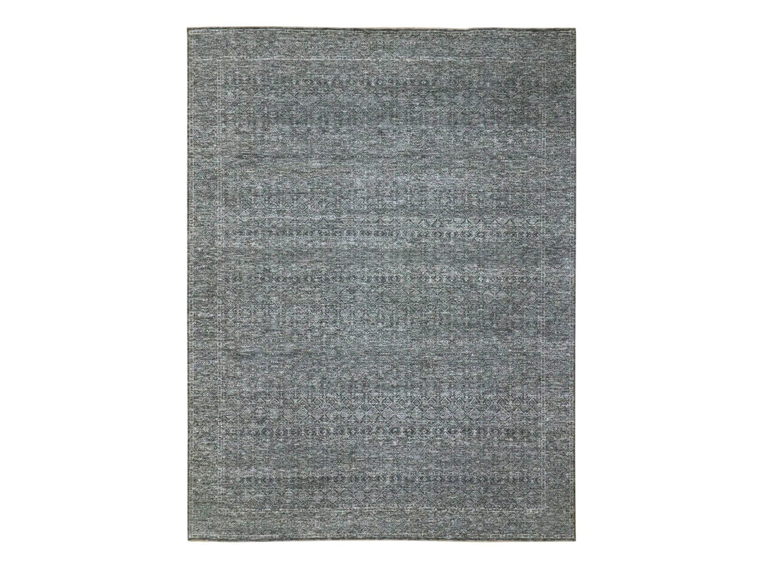 9'2" x 12'1" New Hand Knotted Grey Wool Rectangle Oriental Rug - MOA10276426