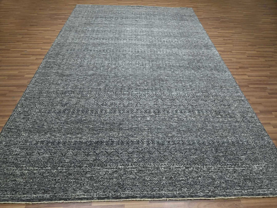 9'2" x 12'1" New Hand Knotted Grey Wool Rectangle Oriental Rug - MOA10276426