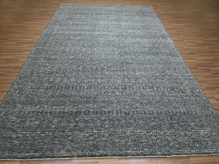 9'2" x 12'1" New Hand Knotted Grey Wool Rectangle Oriental Rug - MOA10276426
