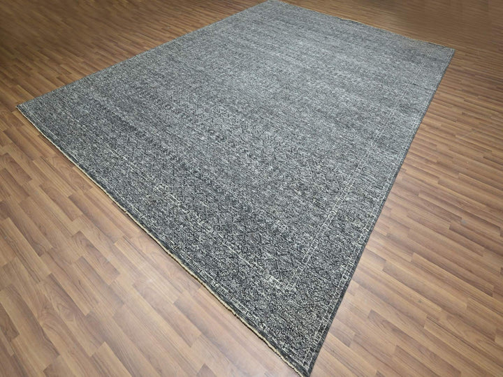 9'2" x 12'1" New Hand Knotted Grey Wool Rectangle Oriental Rug - MOA10276426