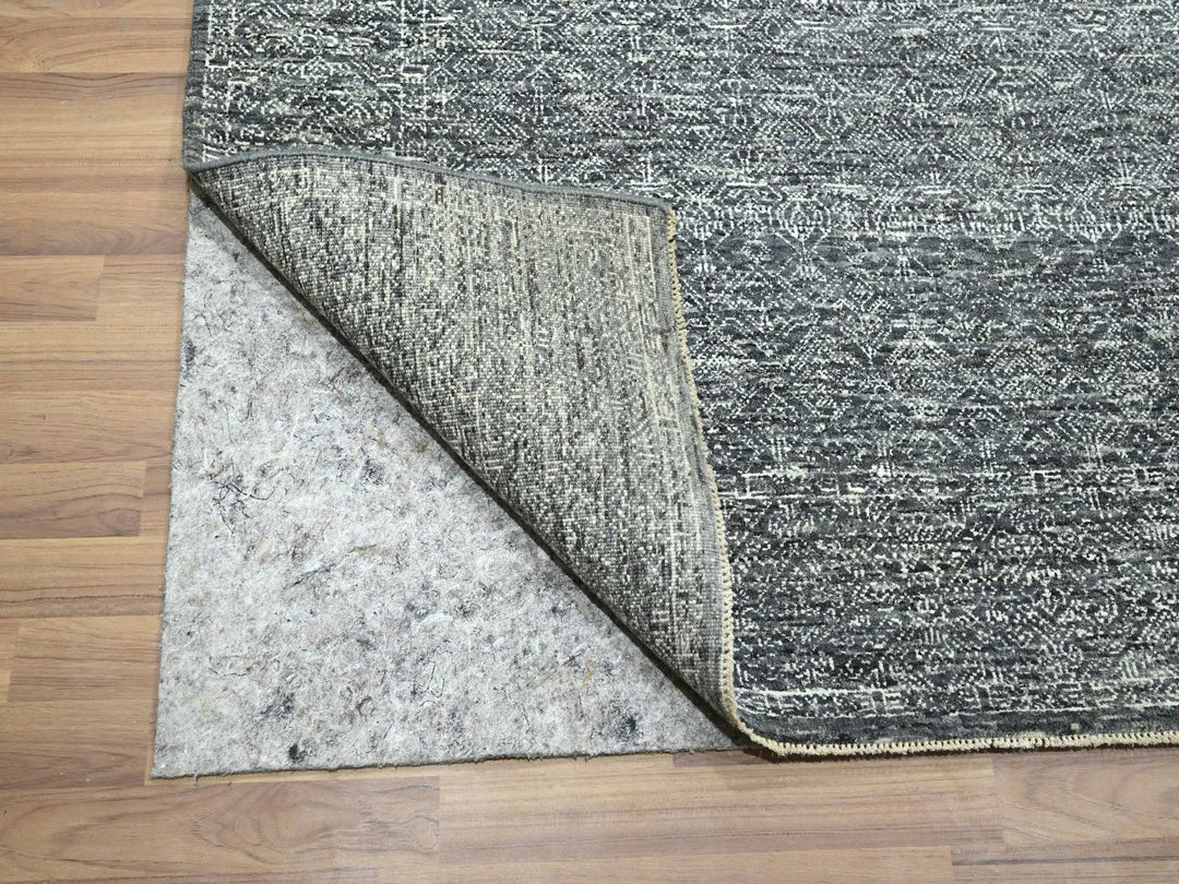 9'2" x 12'1" New Hand Knotted Grey Wool Rectangle Oriental Rug - MOA10276426