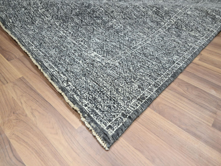 9'2" x 12'1" New Hand Knotted Grey Wool Rectangle Oriental Rug - MOA10276426