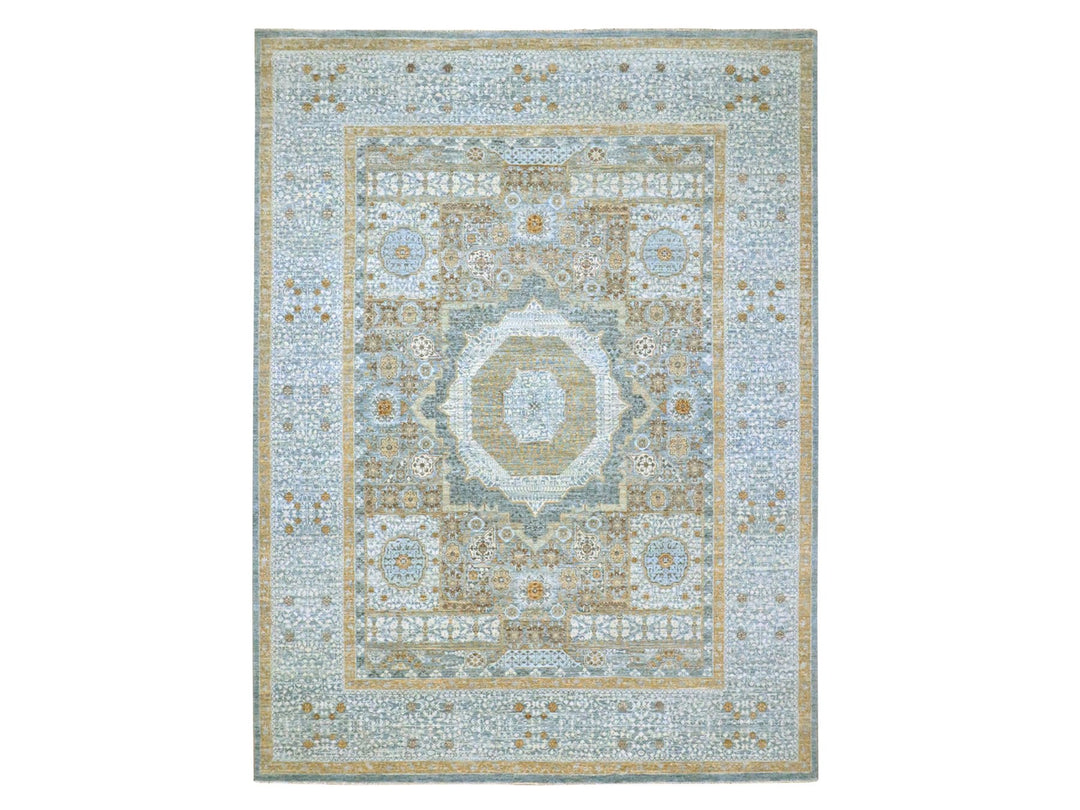 9'1" x 12'2" New Hand Knotted Blue Wool Rectangle Oriental Rug - MOA10276428