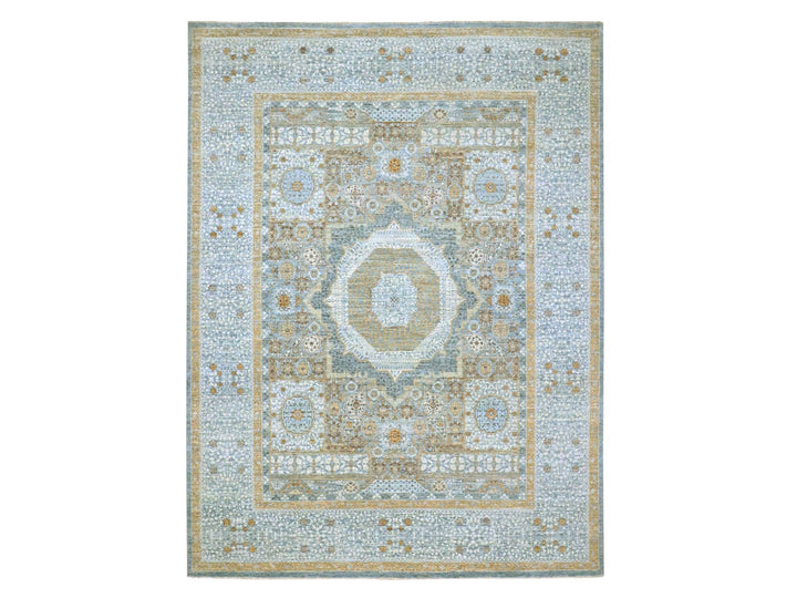 9'1" x 12'2" New Hand Knotted Blue Wool Rectangle Oriental Rug - MOA10276428