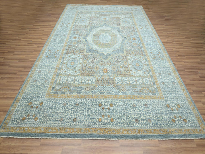9'1" x 12'2" New Hand Knotted Blue Wool Rectangle Oriental Rug - MOA10276428