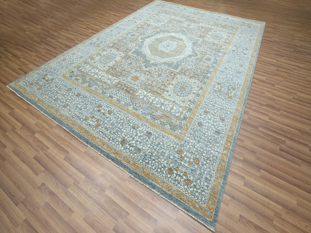 9'1" x 12'2" New Hand Knotted Blue Wool Rectangle Oriental Rug - MOA10276428