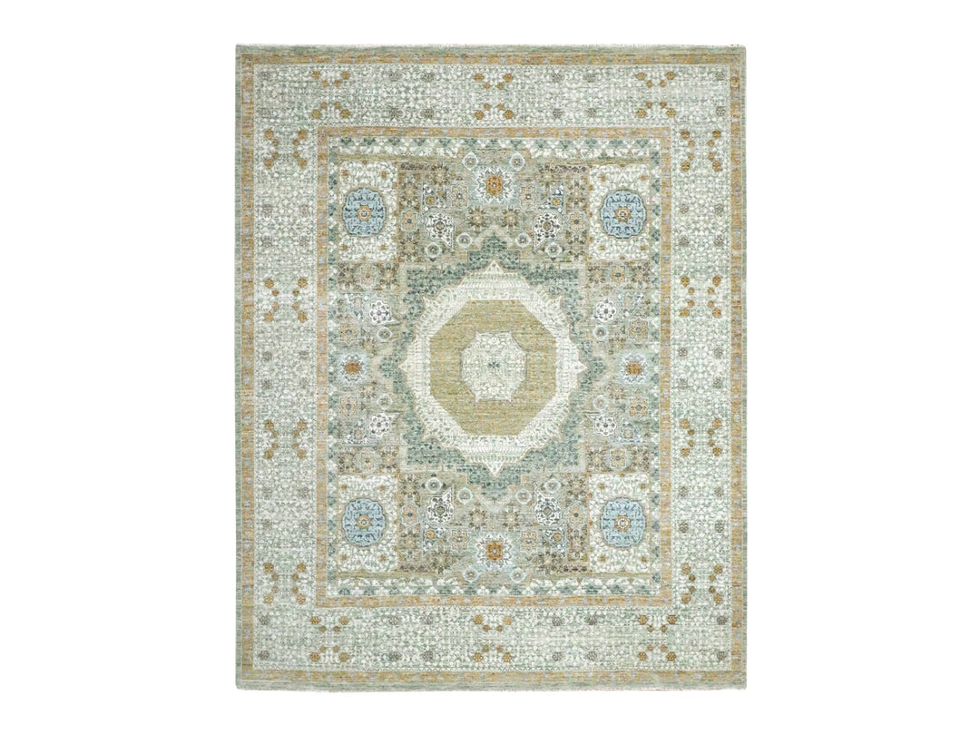 8'2" x 10'4" New Hand Knotted Green Wool Rectangle Oriental Rug - MOA10276429