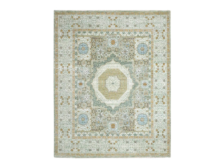 8'2" x 10'4" New Hand Knotted Green Wool Rectangle Oriental Rug - MOA10276429
