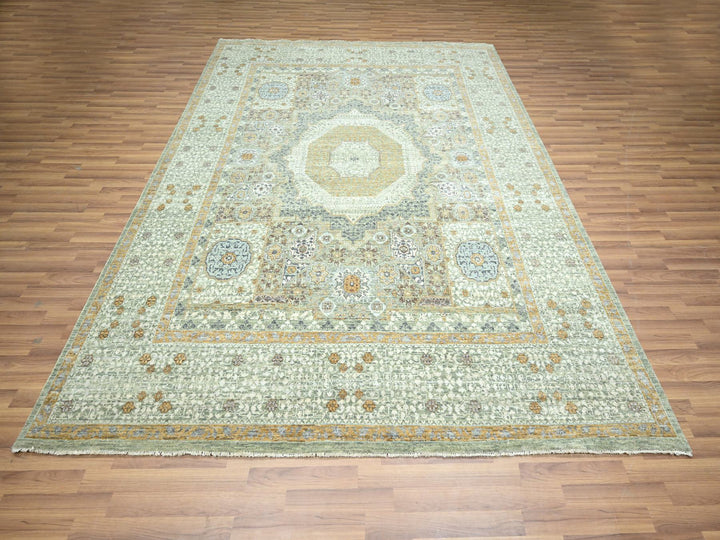 8'2" x 10'4" New Hand Knotted Green Wool Rectangle Oriental Rug - MOA10276429