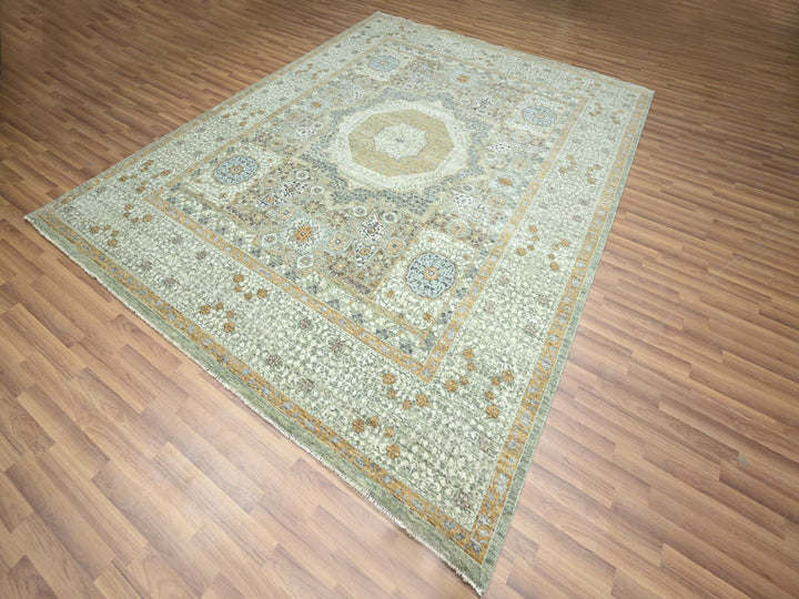 8'2" x 10'4" New Hand Knotted Green Wool Rectangle Oriental Rug - MOA10276429