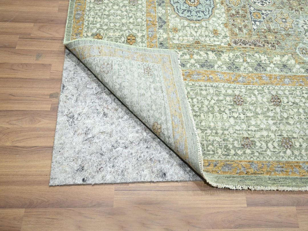 8'2" x 10'4" New Hand Knotted Green Wool Rectangle Oriental Rug - MOA10276429