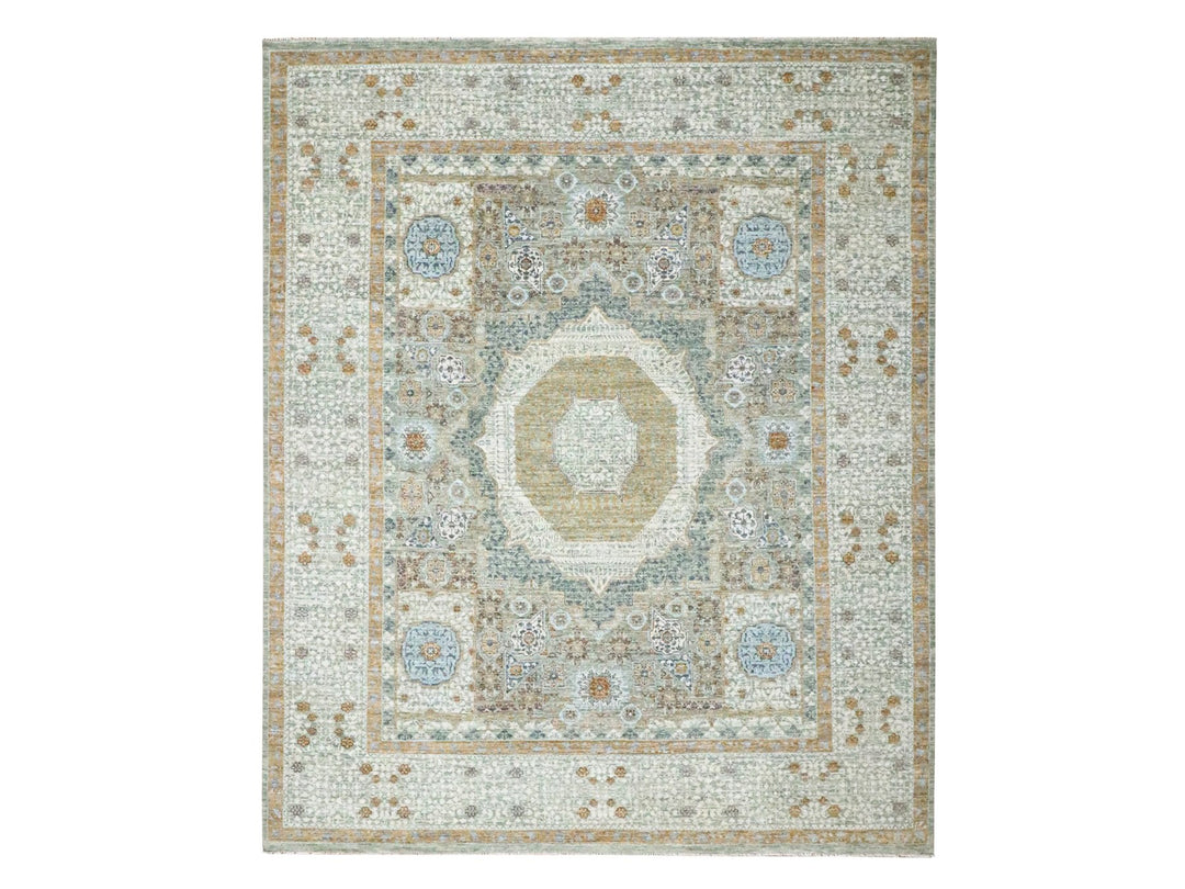 8'2" x 10'1" New Hand Knotted Green Wool Rectangle Oriental Rug - MOA10276430